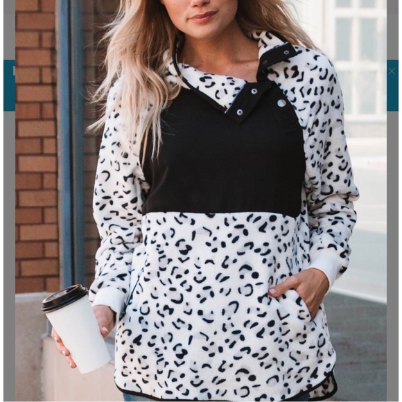 Snow Leopard Color Block Fleece Pullover with Snap Neck - Picture 6 of 8
